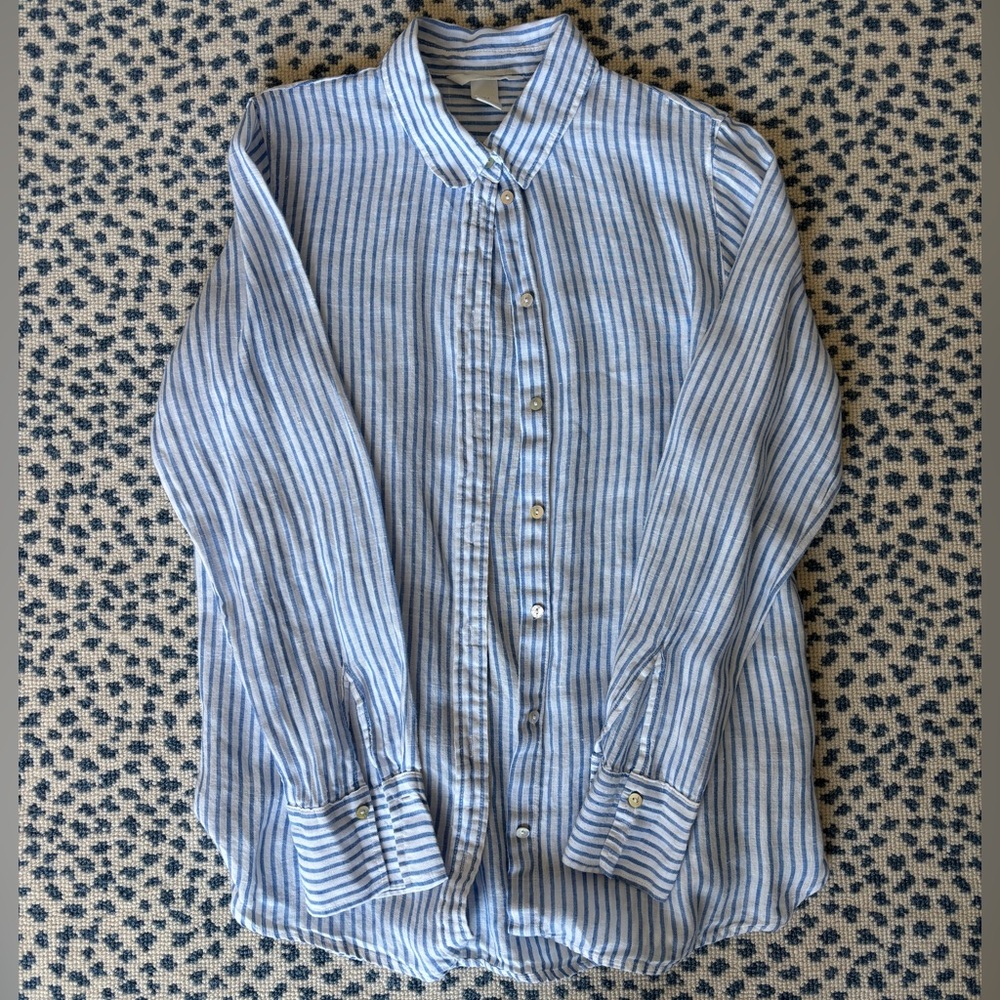 H&M Light Blue Striped Linen Shirt